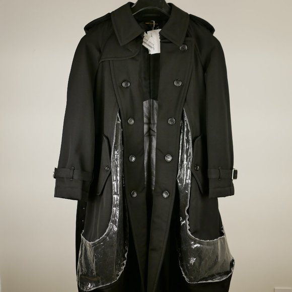 Comme des Garçons Black Bubble Trench Coat With Distressed Clear Plastic Details - Picture 5 of 8